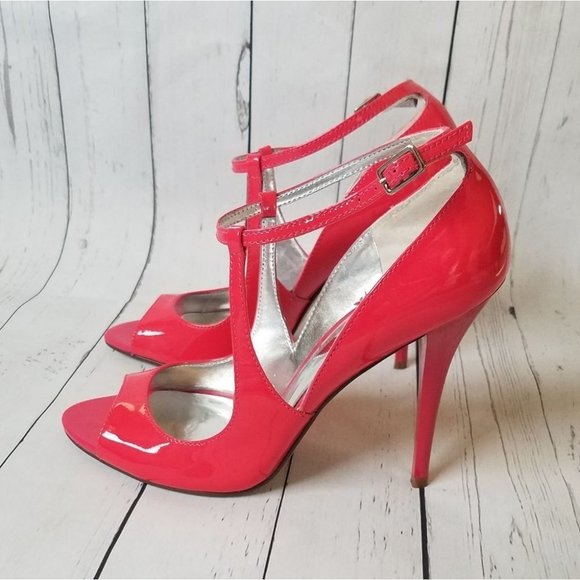 Guess Naga Hot Pink Patent Leather Strappy Stiletto Heels with Box Barbiecore 6 - Picture 4 of 13